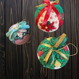 Vintage Fabric Styrofoam Quilted Ornaments
